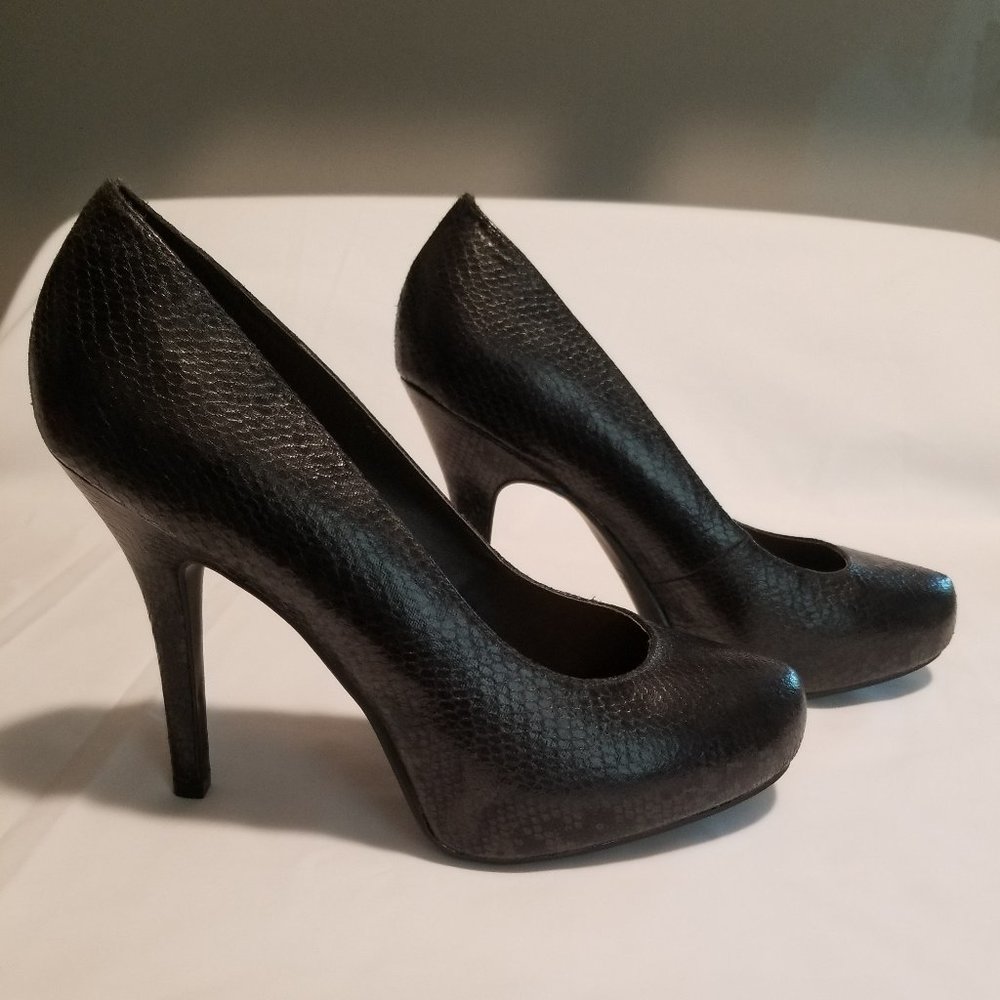 Faux Snakeskin Black - 5" Heels